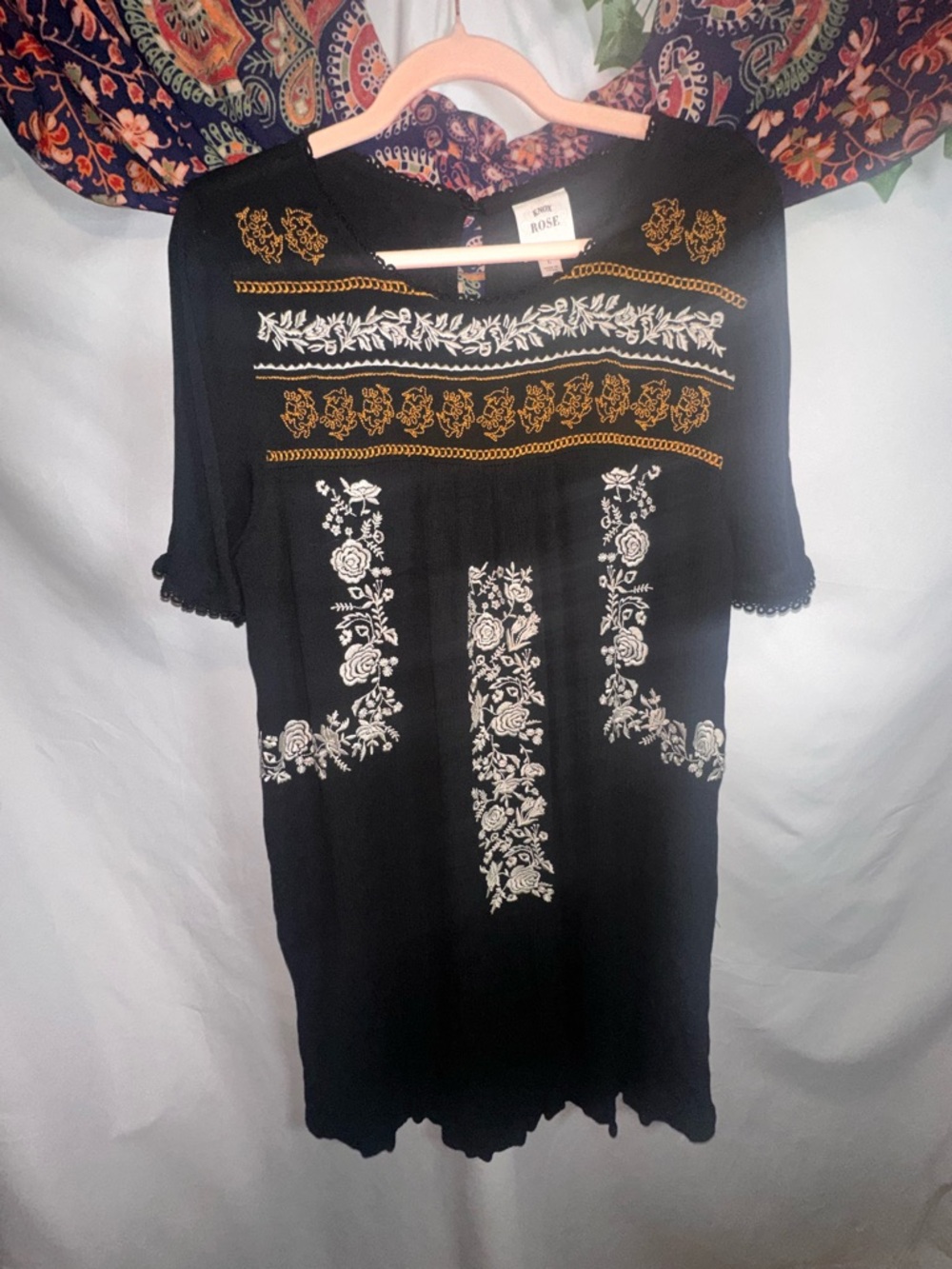 Knox Rose Black Tunic/dress with White and Gold Embroidery
